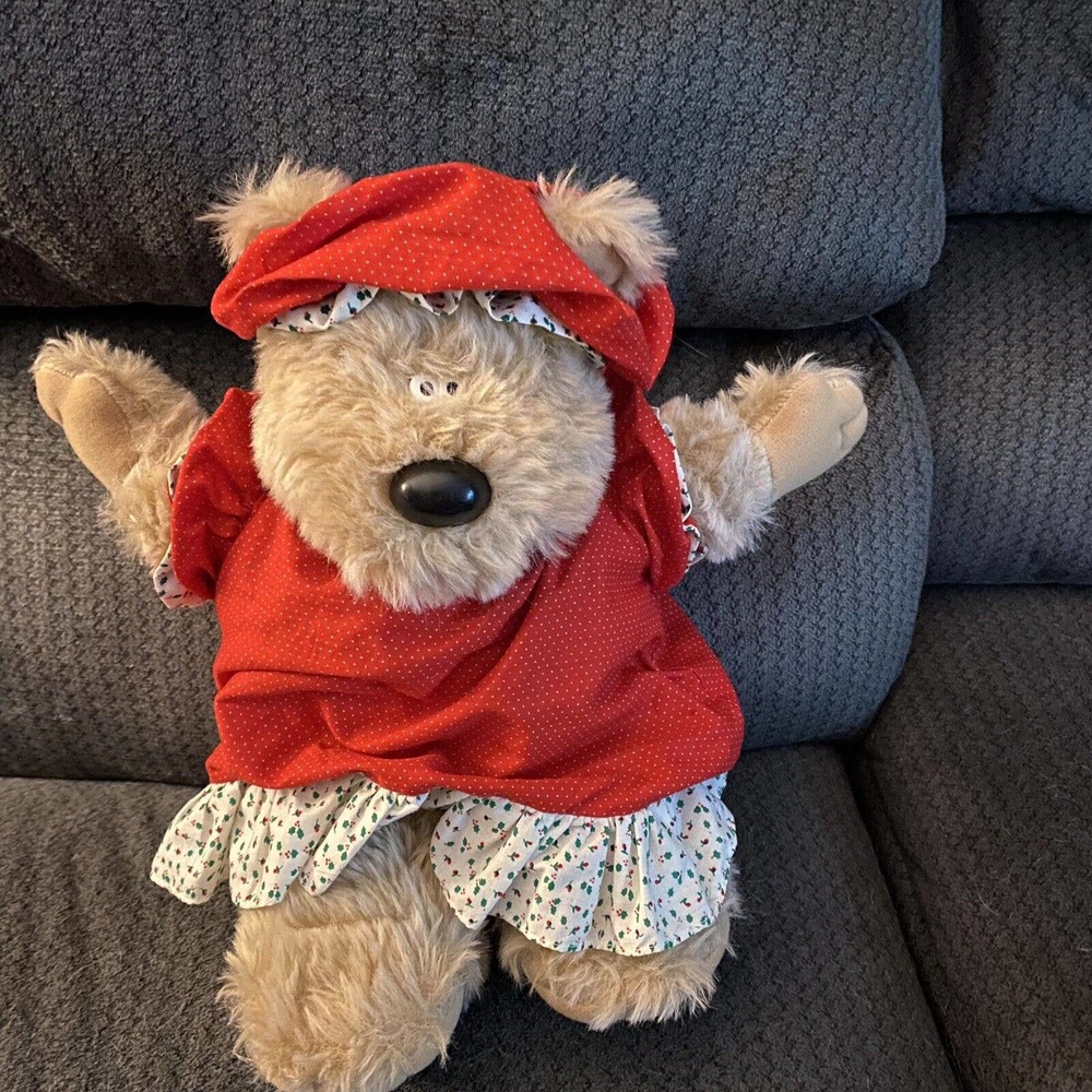 Vtg Graphics International Christmas Mom Bear Plush Stuffed 1985 Red Gown Cap